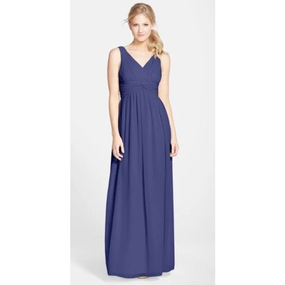 Donna Morgan Women’s sz 4 Julie Twist-Waist Silk Chiffon Gown Midnight Navy
